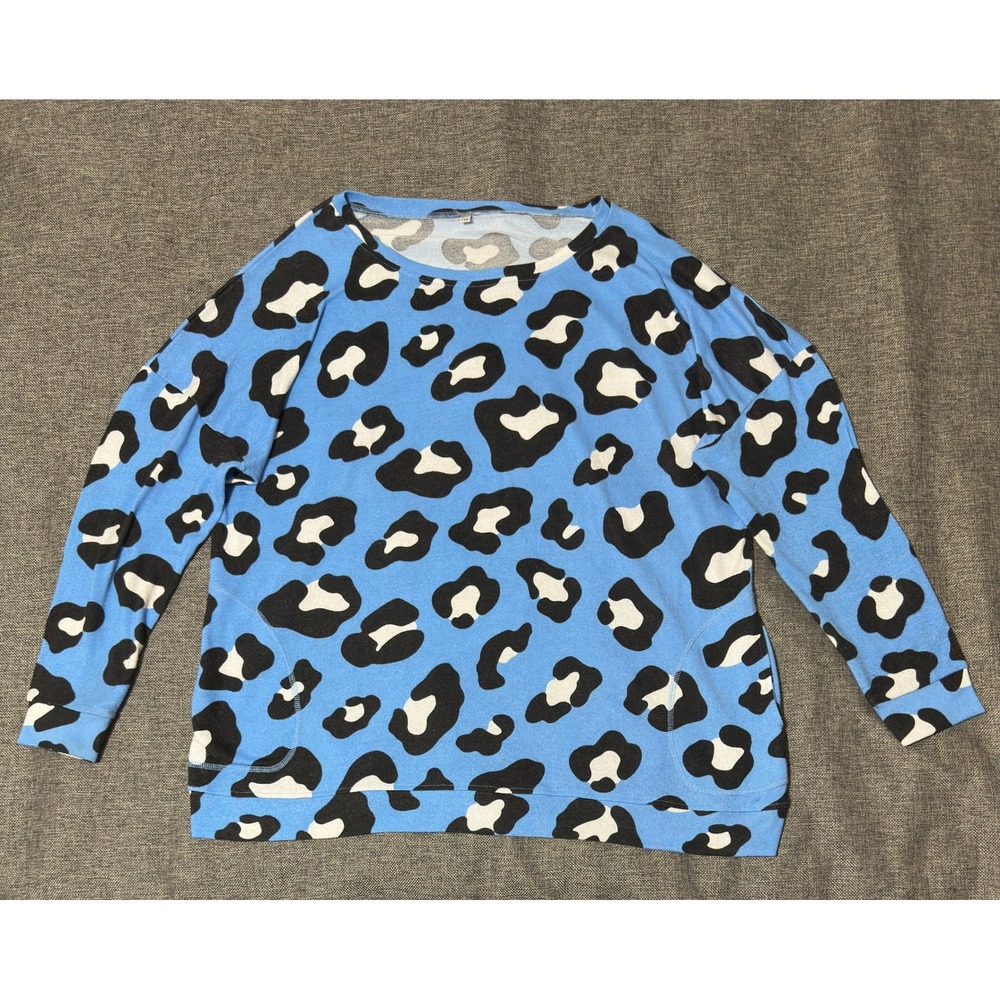 Unbranded Womens 24W Sweatshirt Blue Leopard Print Long Sleeve Pockets